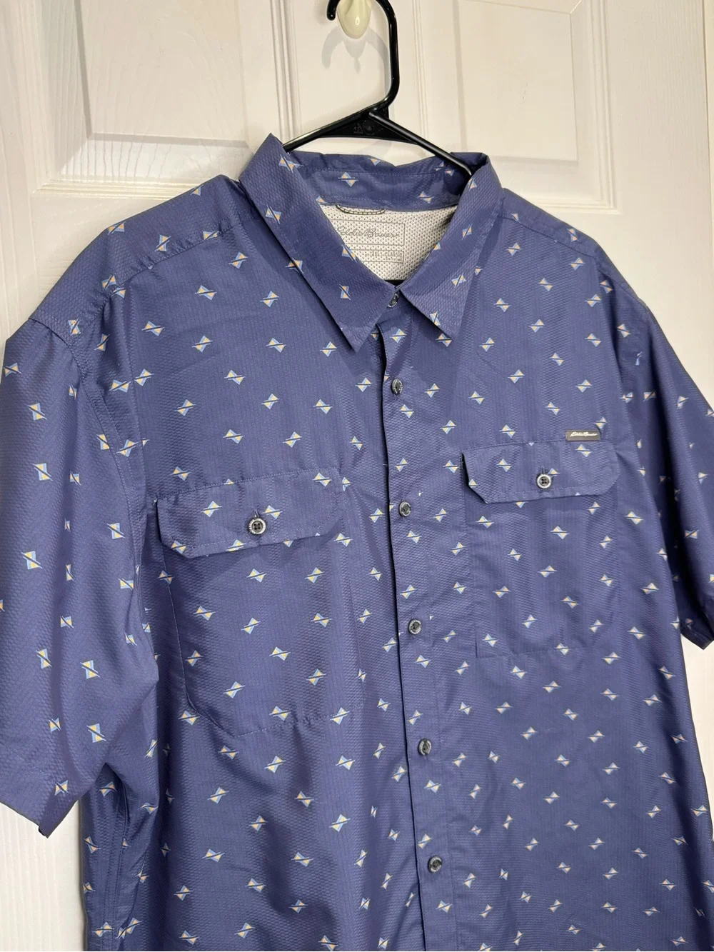 Eddie Bauer Men's 2XL Short Sleeve Blue Fishing Button Down Outdoor Hiking